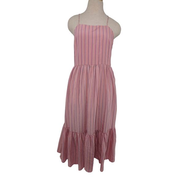 ZARA Pink Striped Ruffle Hem Midi Sundress Crisscross Back Size M - Picture 5 of 15